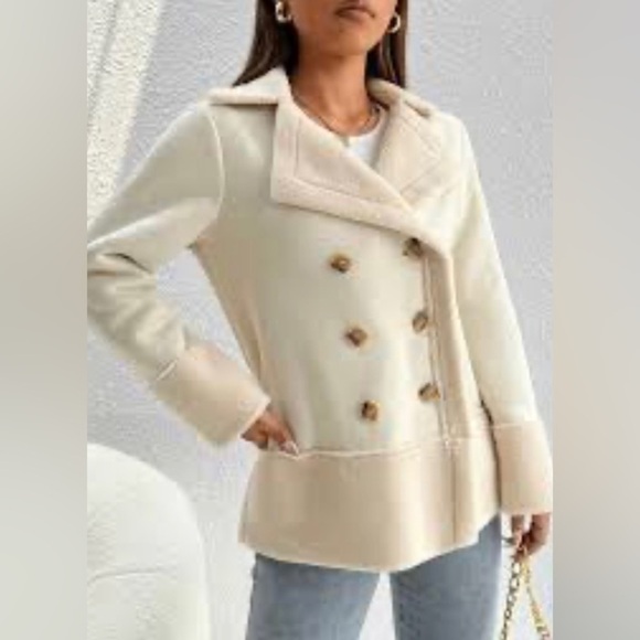 FOX & WIT Sz 2X Faux Leather Faux Sherpa Lined Double Breasted Jacket Coat NEW - Picture 1 of 16